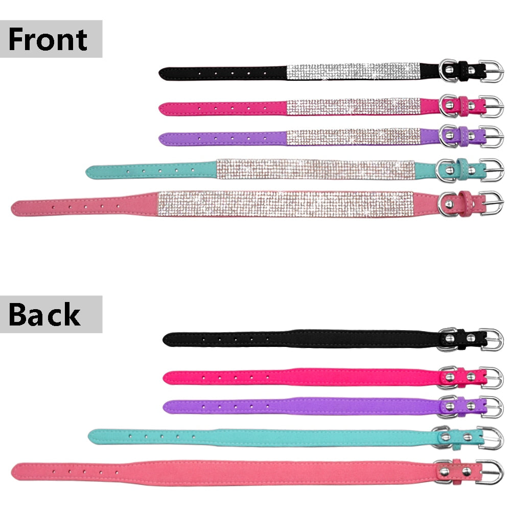 Anniepaw Bling Rhinestone Dog Cat Collars Leather Pet Puppy Kitten Collar Walk Leash Lead For Small Medium Dogs Cats Chihuahua Pug Yorkie AnniePaw Wear