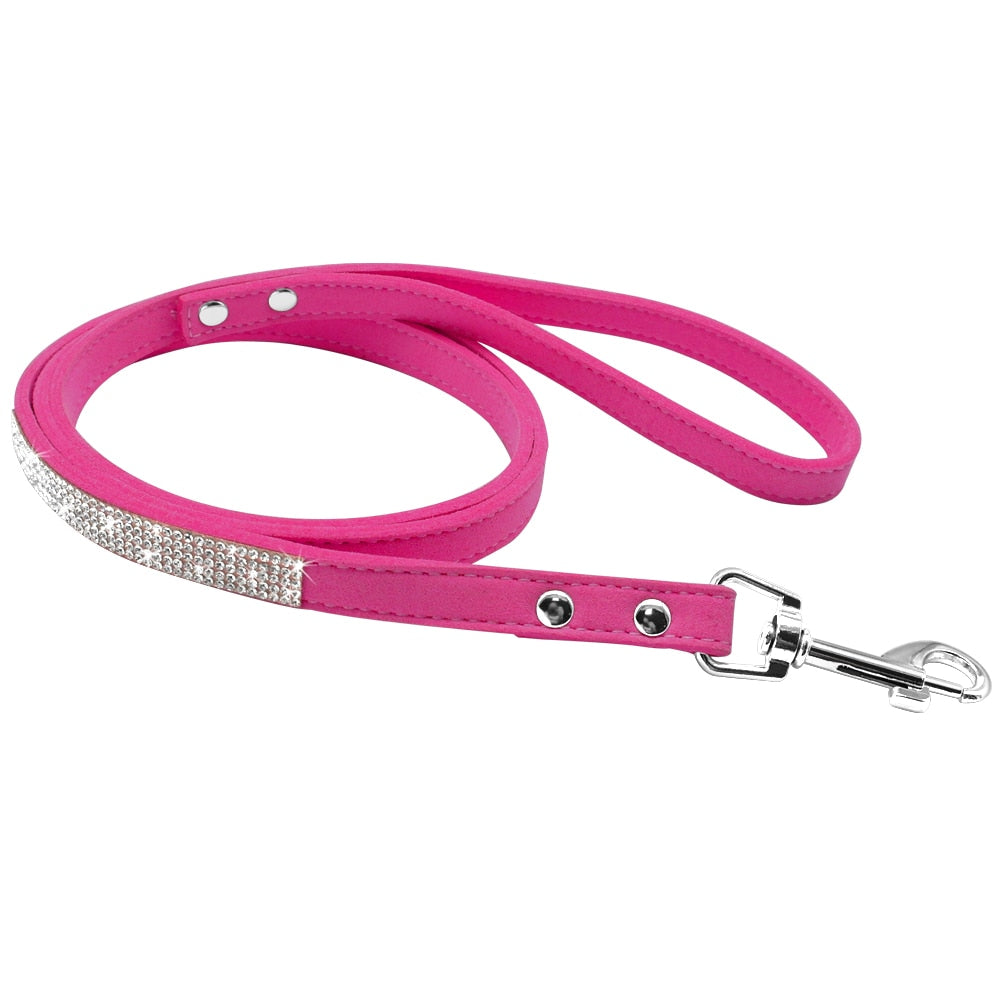 Anniepaw Bling Rhinestone Dog Cat Collars Leather Pet Puppy Kitten Collar Walk Leash Lead For Small Medium Dogs Cats Chihuahua Pug Yorkie AnniePaw Wear