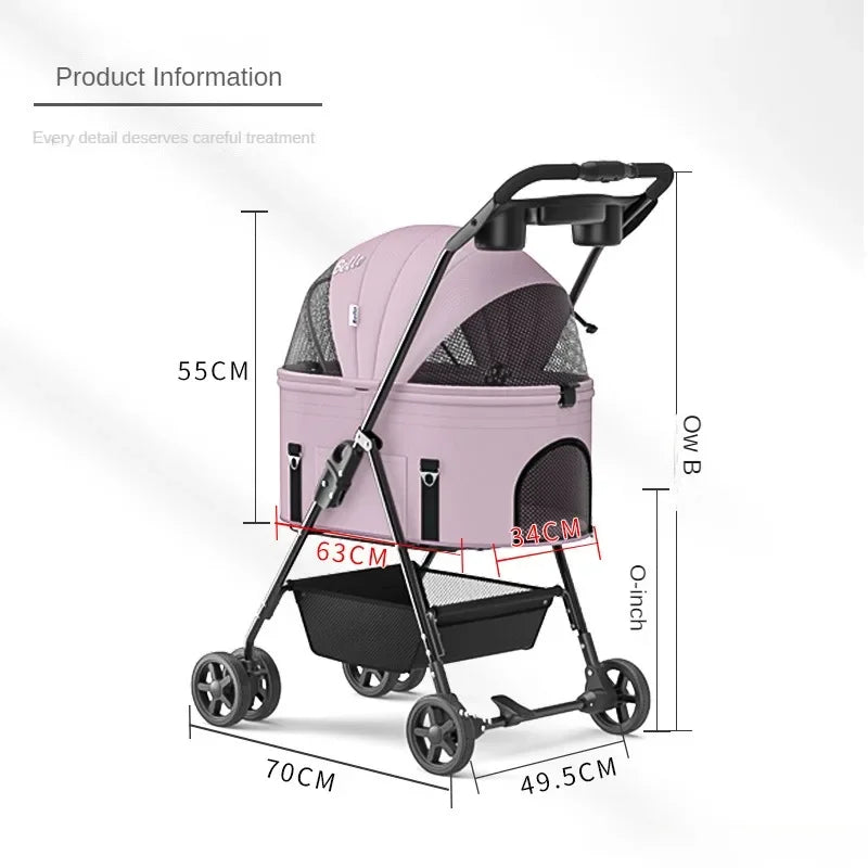 Foldable Pet Stroller 4-Wheel Dog Travel Stroller Pushchair Jogger with Storage Basket for Puppy Cat Pet Suplies Outdoor AnniePaw Wear
