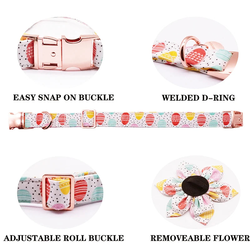Anniepaw Personalized Easter Dog Collar with Flower Easter Egg Style for All Sizes AnniePaw Wear
