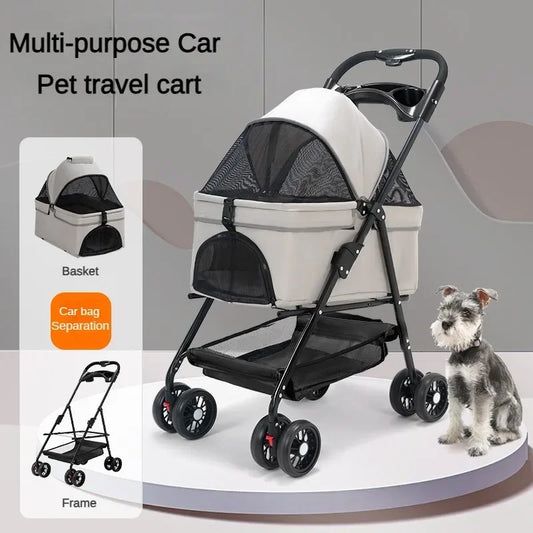 Foldable Pet Stroller 4-Wheel Dog Travel Stroller Pushchair Jogger with Storage Basket for Puppy Cat Pet Suplies Outdoor AnniePaw Wear