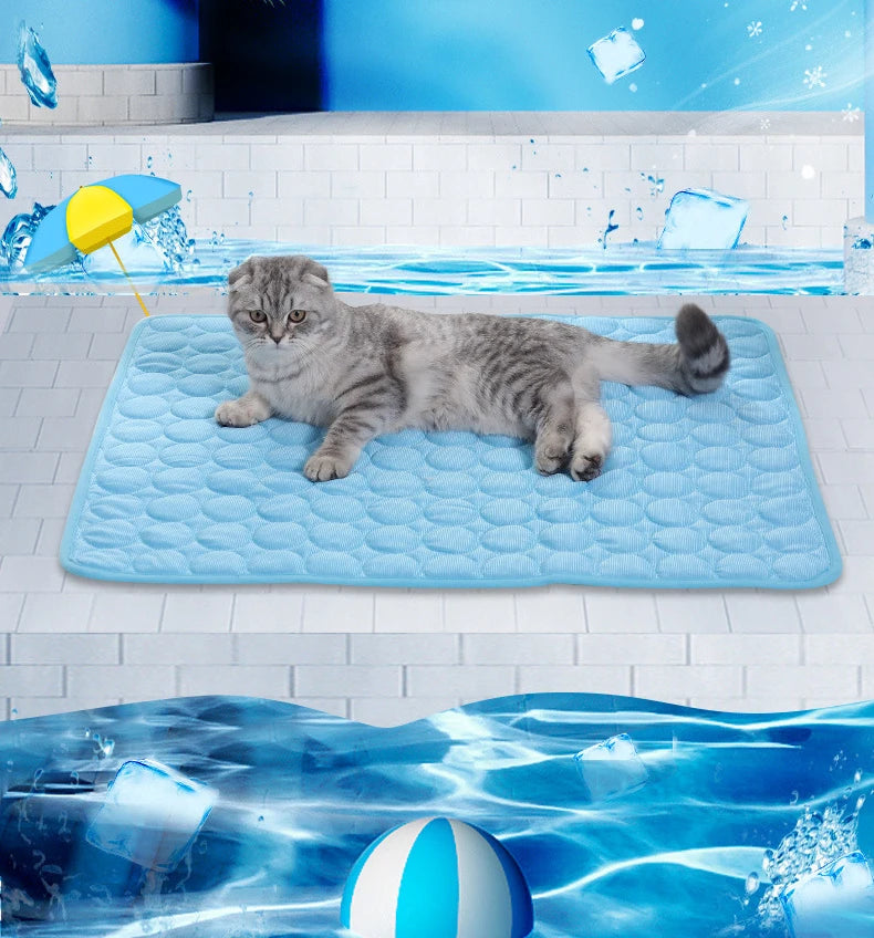 Summer Pet Cooling Mat Breathable Ice Blanket for Dogs Cats Pets Sleep Cold Bed Washable Ice Silk Pads Cushion Pet Accessories AnniePaw Wear