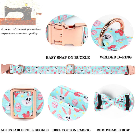 Easter Egg Dog Collar with Bow Tie for All Sizes AnniePaw Wear