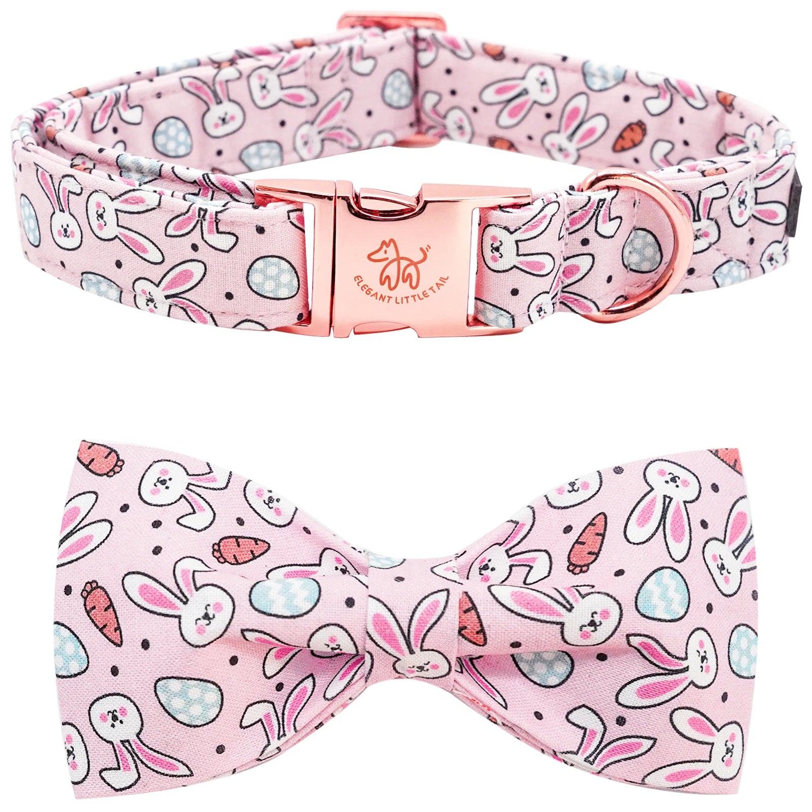 Anniepaw Easter Dog Collar with Bowtie Bunny Carrots Adjustable Cute Pink Anniepaw AnniePaw Wear