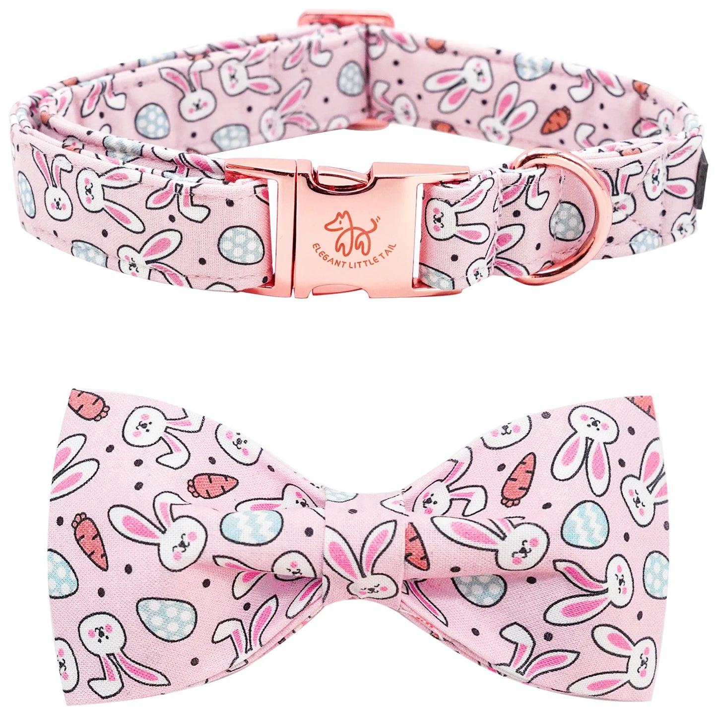 Anniepaw Easter Dog Collar with Bowtie Bunny Carrots Adjustable Cute Pink Anniepaw AnniePaw Wear