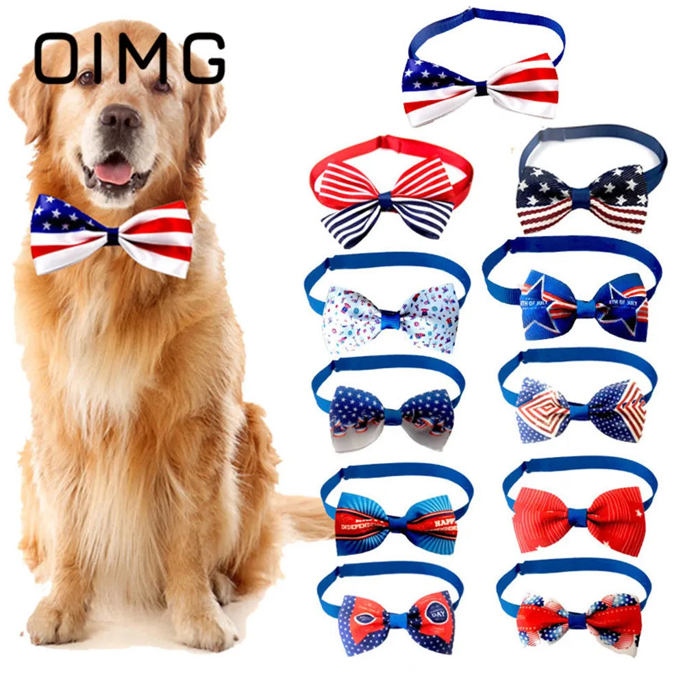 OIMG New Independence Day Pet Bow Tie Golden Retriever Terrier Pomeranian Gentleman Cat Dog Collar Accessories Dress Up Supplies AnniePaw Wear