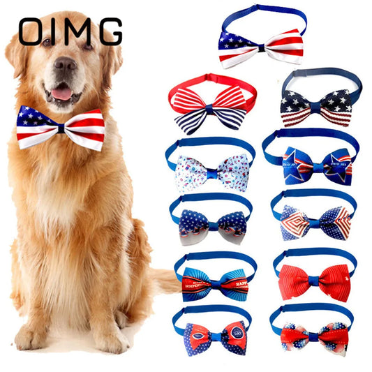 OIMG New Independence Day Pet Bow Tie Golden Retriever Terrier Pomeranian Gentleman Cat Dog Collar Accessories Dress Up Supplies AnniePaw Wear