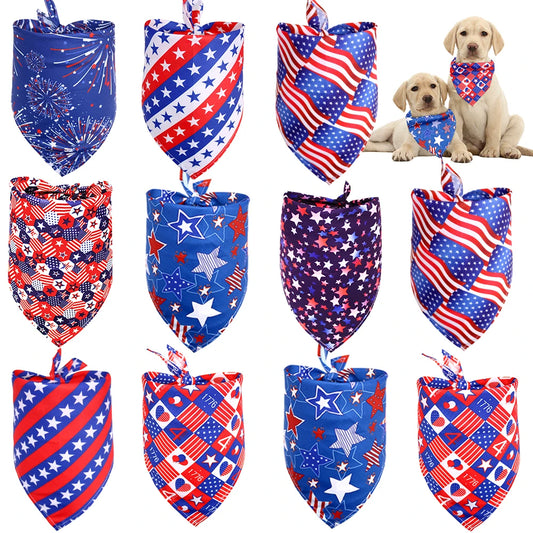 50pcs Fouth of July Dog Bandanas Pet Accessories Small Dog Cat Bandana Scarf Dogs Bandana Dog Supplies American Independence Day AnniePaw Wear