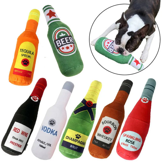Anniepaw Wine Bottle Shaped Squeaky Dog Toy Plush Bite-Resistant Annie Paw Wear