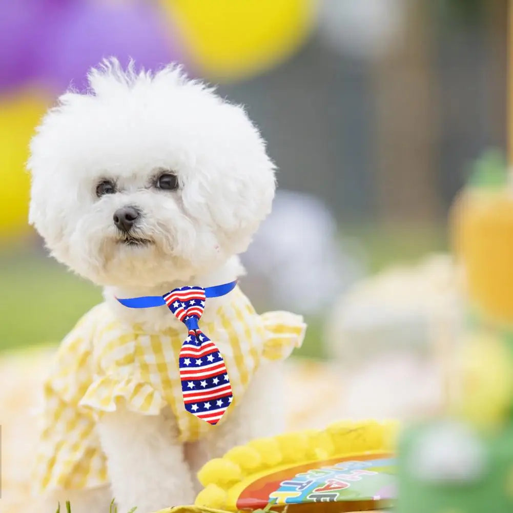 Dog Bow Tie Fashion Holiday Dress Up Printed Cat Collar Bite-resistant Adjustable Soft Puppy Neck Tie For Independence Day AnniePaw Wear