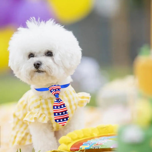Dog Bow Tie Fashion Holiday Dress Up Printed Cat Collar Bite-resistant Adjustable Soft Puppy Neck Tie For Independence Day AnniePaw Wear