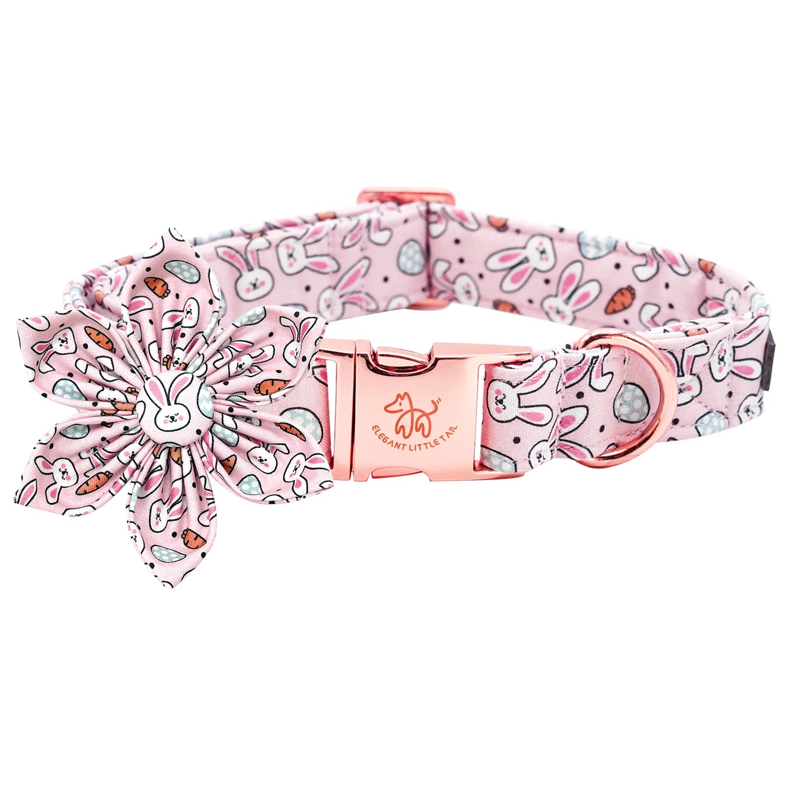 Anniepaw Easter Dog Collar with Bowtie Bunny Carrots Adjustable Cute Pink Anniepaw AnniePaw Wear