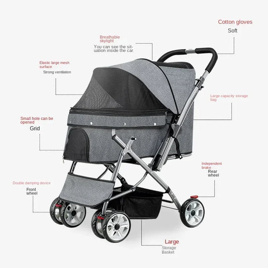 Foldable Pet Stroller Portable Four Wheel Trolley for Pets Scooter Two Way Medium To Large Dog Cart Portable Stroller Outing AnniePaw Wear