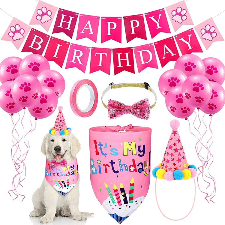 Anniepaw Birthday Party Banner Pull Flag Hat Dog Paw Balloon Saliva Towel Bow Tie Props Pet Accessories AnniePaw Wear