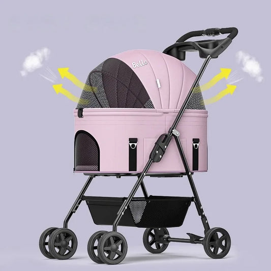 Foldable Pet Stroller 4-Wheel Dog Travel Stroller Pushchair Jogger with Storage Basket for Puppy Cat Pet Suplies Outdoor AnniePaw Wear