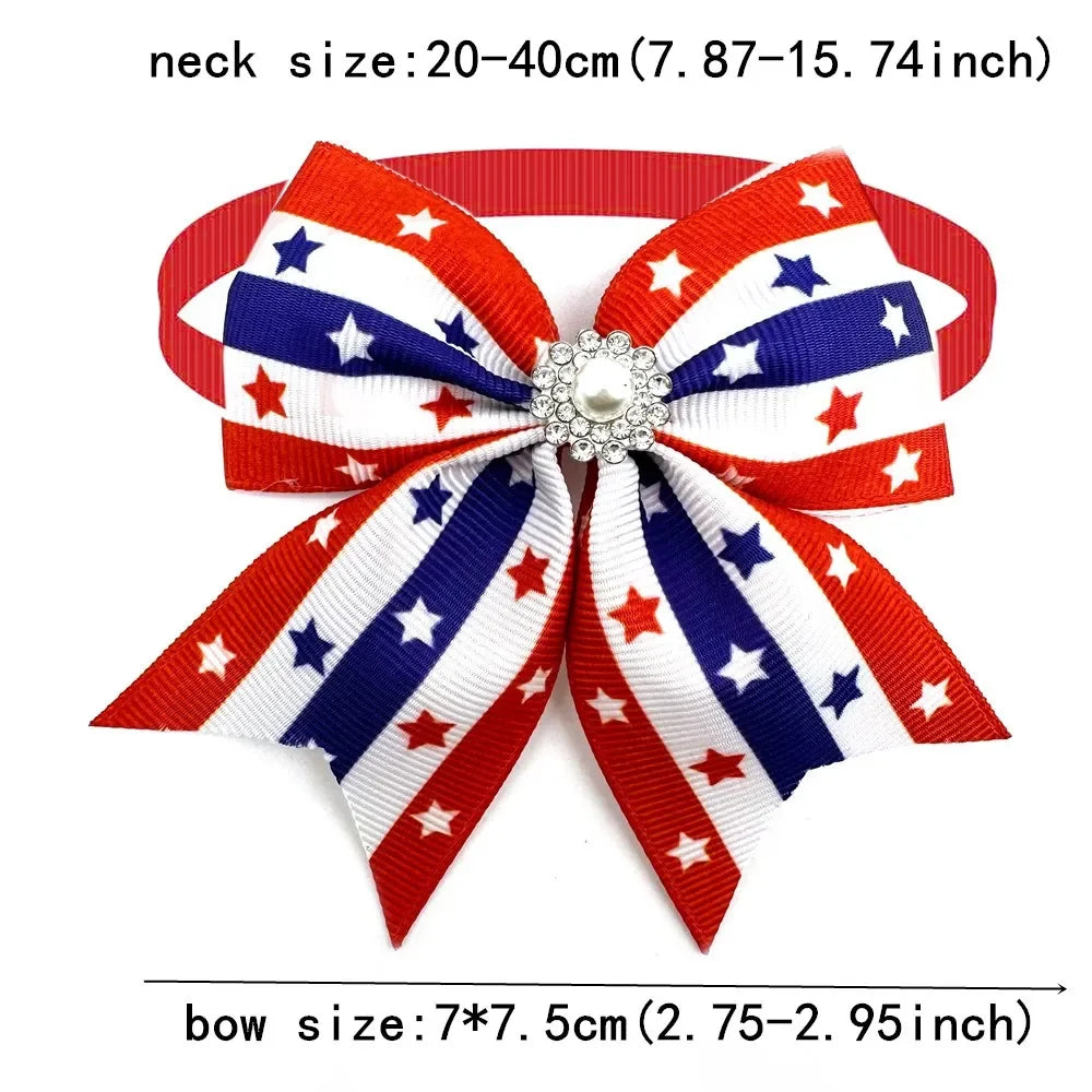 Wholesale Small Dog American Independence Day  Bowties with Pearl Accessories Pet Dog Cat Bowties Neckties Pet Grooming Supplies AnniePaw Wear