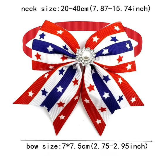 Wholesale Small Dog American Independence Day  Bowties with Pearl Accessories Pet Dog Cat Bowties Neckties Pet Grooming Supplies AnniePaw Wear