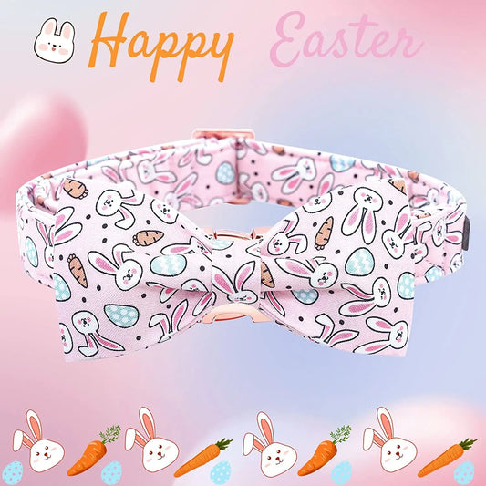 Anniepaw Easter Dog Collar with Bowtie Bunny Carrots Adjustable Cute Pink Anniepaw AnniePaw Wear