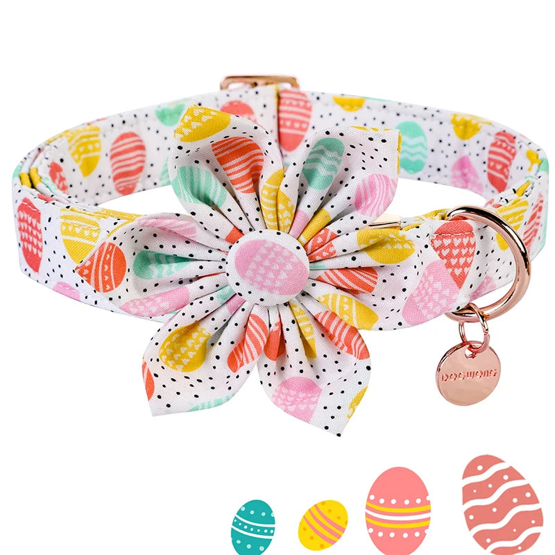 Anniepaw Personalized Easter Dog Collar with Flower Easter Egg Style for All Sizes AnniePaw Wear