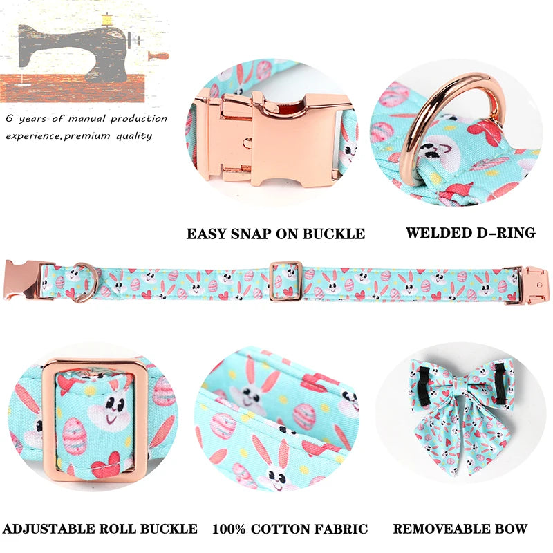 Easter Egg Dog Collar with Bow Tie for All Sizes AnniePaw Wear