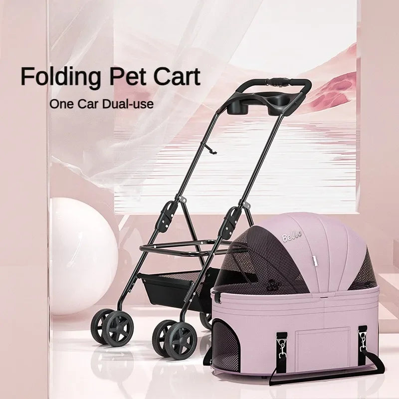 Foldable Pet Stroller 4-Wheel Dog Travel Stroller Pushchair Jogger with Storage Basket for Puppy Cat Pet Suplies Outdoor AnniePaw Wear