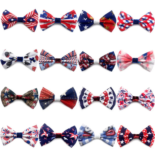 50/100pcs Pet Collar Slidable Pet Dog Bowties 4th of July Pet Supplies Dogs American Independence Day Bowtie Pet Dog Cat Bowties AnniePaw Wear
