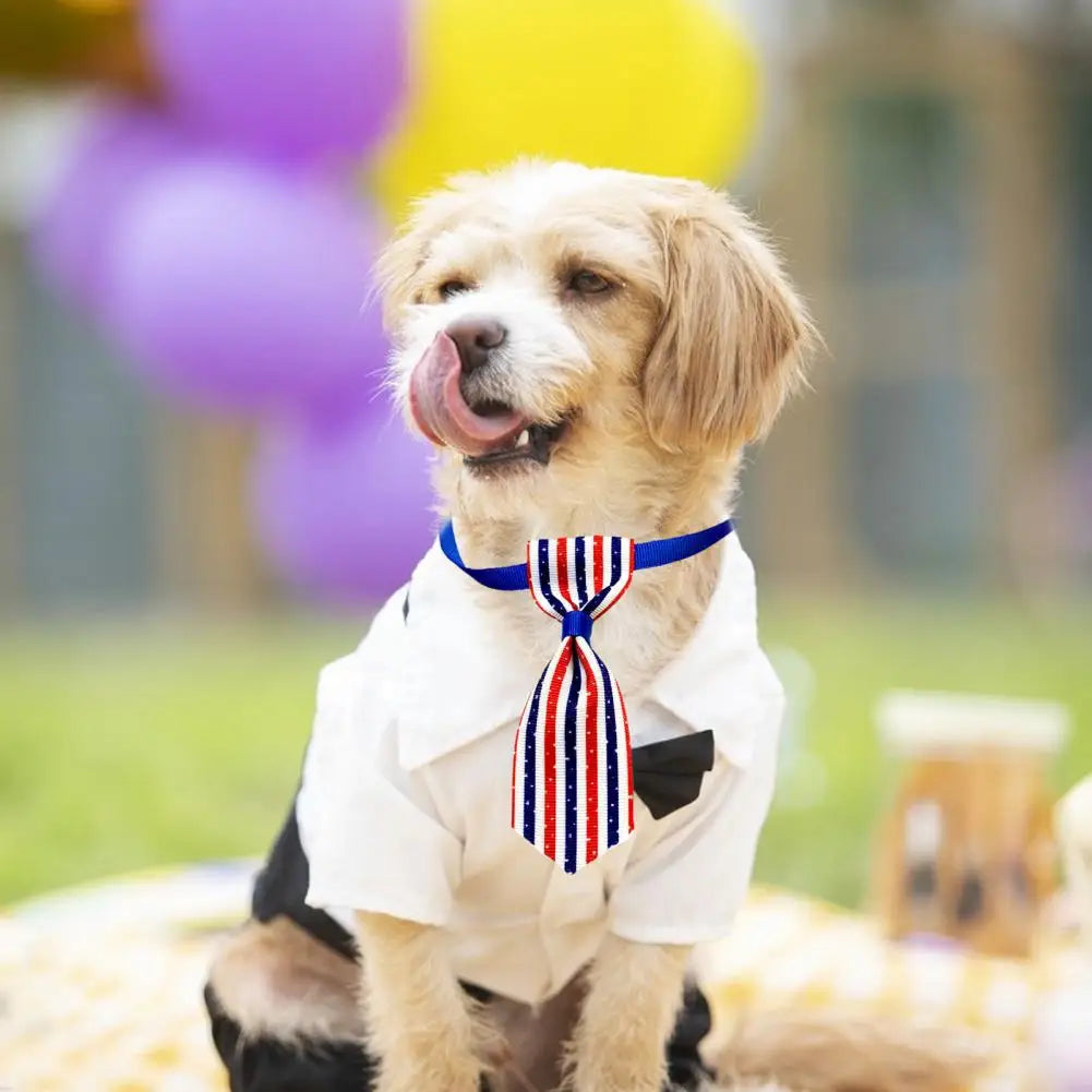 Dog Bow Tie Fashion Holiday Dress Up Printed Cat Collar Bite-resistant Adjustable Soft Puppy Neck Tie For Independence Day AnniePaw Wear