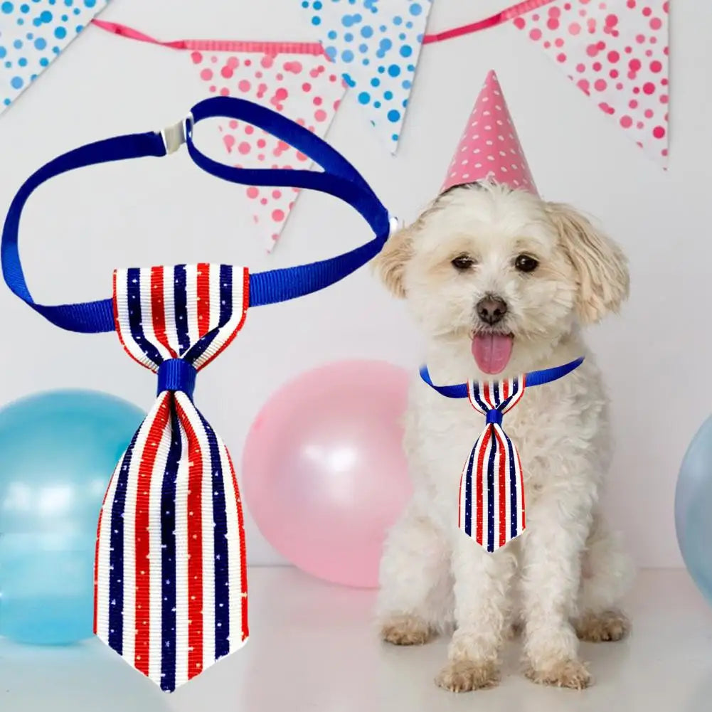 Dog Bow Tie Fashion Holiday Dress Up Printed Cat Collar Bite-resistant Adjustable Soft Puppy Neck Tie For Independence Day AnniePaw Wear