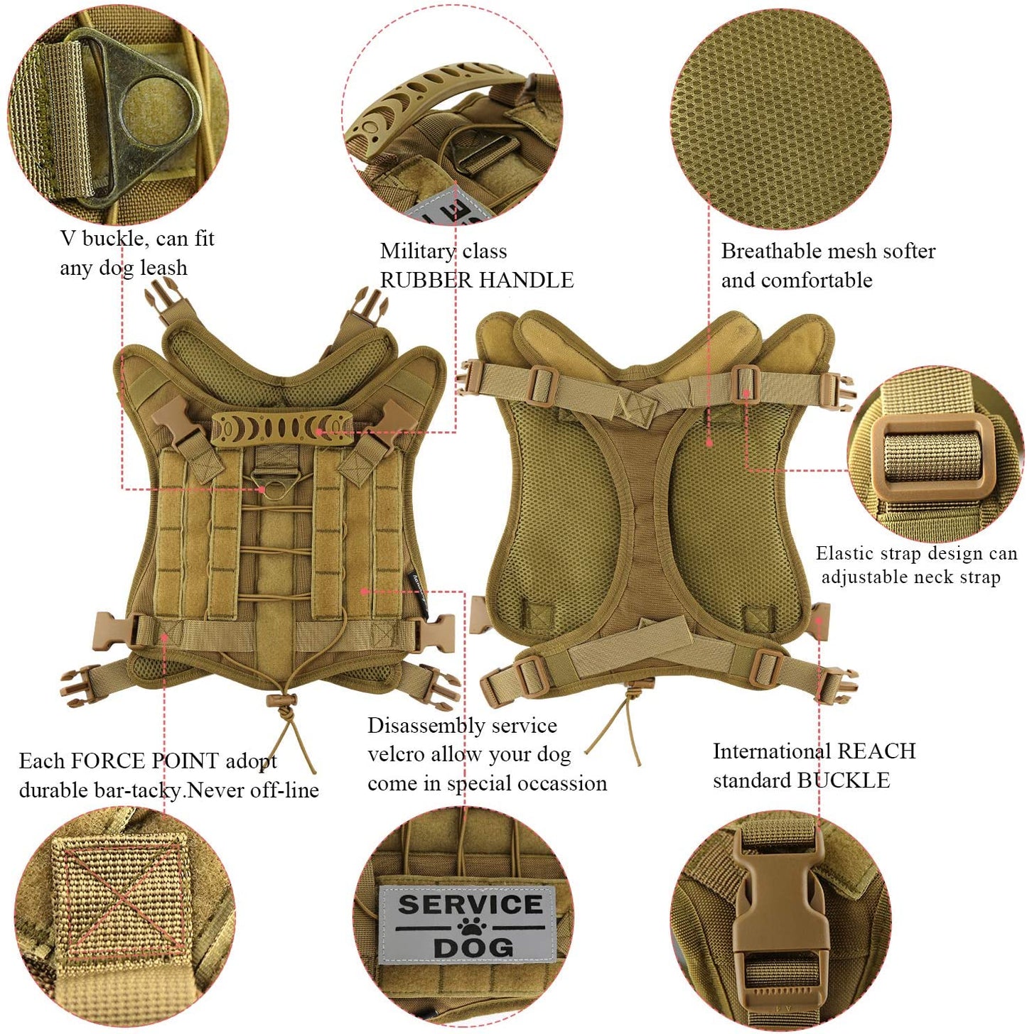 Anniepaw Dog Cloth Tactical Service Vest Harness Outdoor Training Handle Water-Resistant Comfortable Military Patrol K9 AnniePaw Wear