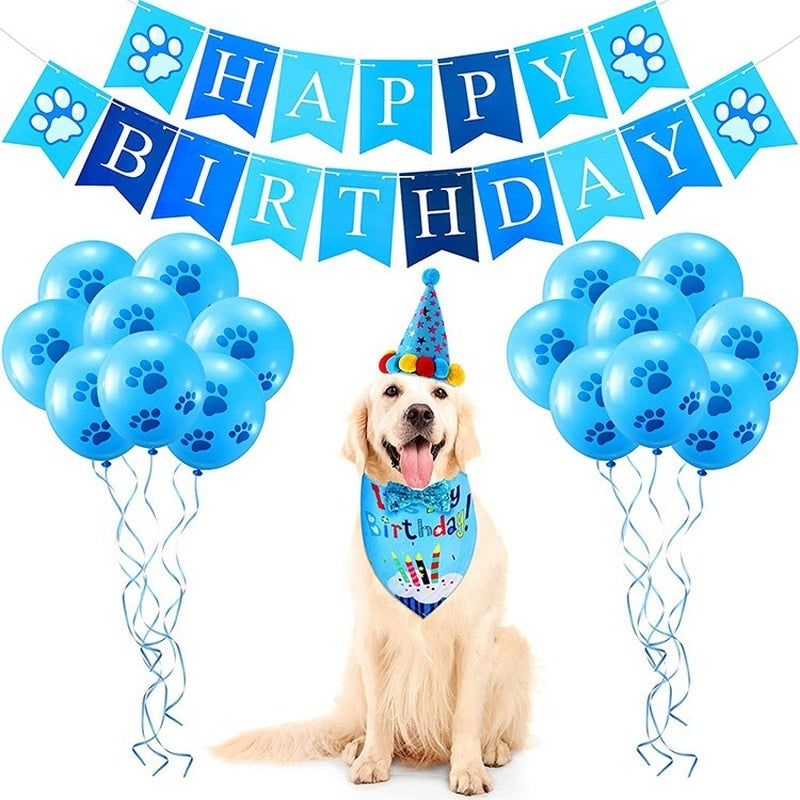 Anniepaw Birthday Party Banner Pull Flag Hat Dog Paw Balloon Saliva Towel Bow Tie Props Pet Accessories AnniePaw Wear