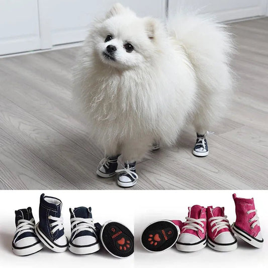 4 Pcs Anti-skidding Denim Canvas Dog Shoes Pet Shoes Waterproof Shoes Sneakers Breathable Booties For Dogs Socks Pet Supplies - Annie Paw WearShoes &Boots &SocksAnnie Paw Wear