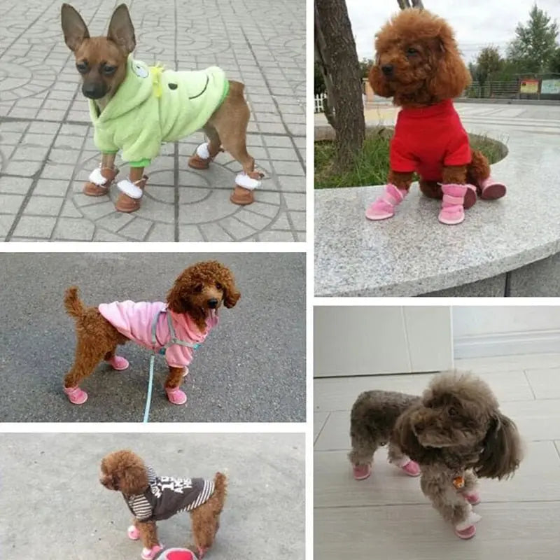 4Pcs/Set Cute Dog Boots Outdoor Snow Walking Non-Slip Puppy Sneakers Snow Boots - Annie Paw WearShoes &Boots &SocksAnniePaw Wear