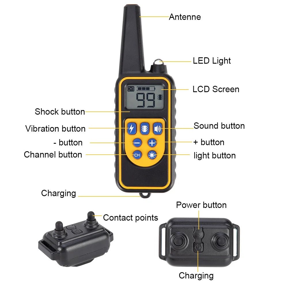 800m Digital Dog Training Collar Waterproof Rechargeable Remote Control Pet with LCD Display for All Size Shock Vibration Sound - Annie Paw WearHome Dog AccessoriesAnnie Paw Wear
