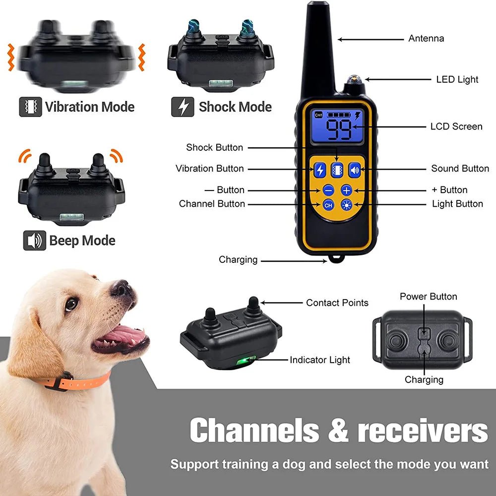 800m Digital Dog Training Collar Waterproof Rechargeable Remote Control Pet with LCD Display for All Size Shock Vibration Sound - Annie Paw WearHome Dog AccessoriesAnnie Paw Wear