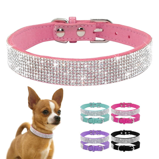 Anniepaw Bling Rhinestone Dog Cat Collars Leather Pet Puppy Kitten Collar Walk Leash Lead For Small Medium Dogs Cats Chihuahua Pug Yorkie AnniePaw Wear