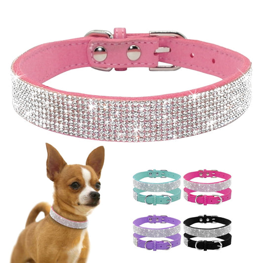 Anniepaw Bling Rhinestone Dog Cat Collars Leather Pet Puppy Kitten Collar Walk Leash Lead For Small Medium Dogs Cats Chihuahua Pug Yorkie