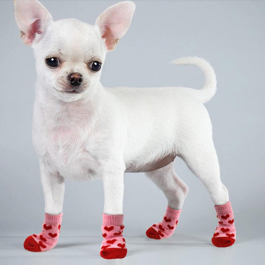 AnniePaw 4pcs Warm Puppy Dog Socks Soft Pet Knits Socks Cute Cartoon Anti Slip Socks Warm Puppy Dog Shoes Small Medium Dogs Pet Product