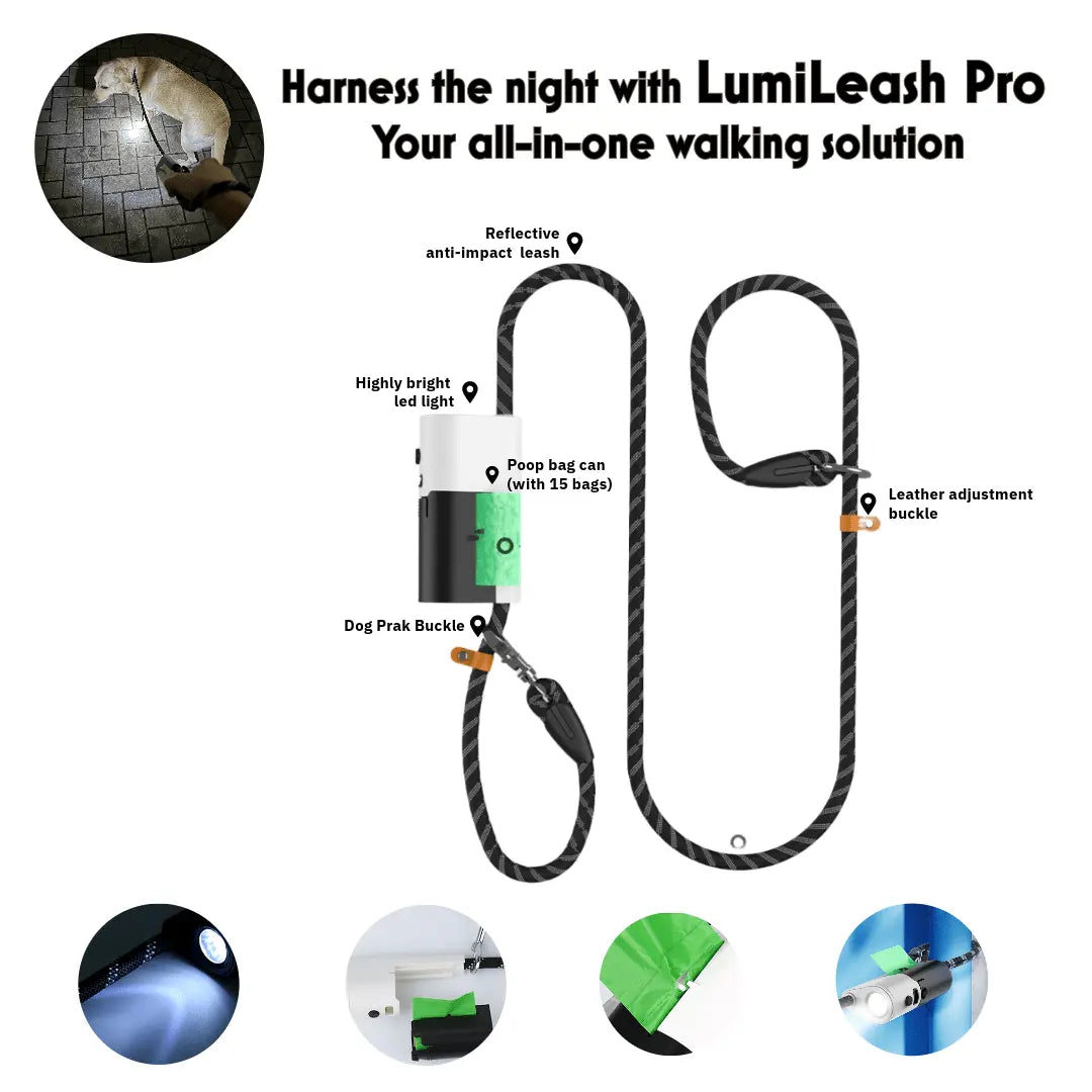 Annie Paw LumiLeash Pro: All-in-One Dog Leash - Integrated Waste Storage Reflective Nylon Anti-Burst Harness - Annie Paw WearCollar & LeashAnniePaw Wear