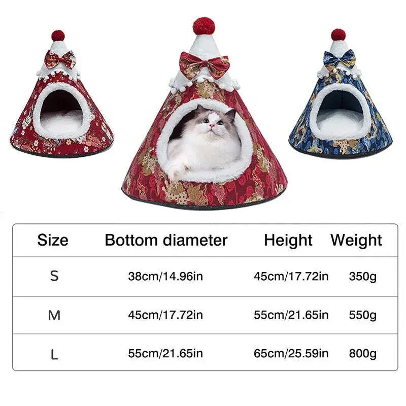 Cat Bed House Christmas Tree Shape Puppy Kennel Washable Cat Mat Kitten Cave Winter Warm Pet Beds for Cats Dogs Pet Accessories - Annie Paw WearHome Dog AccessoriesAnniePaw Wear