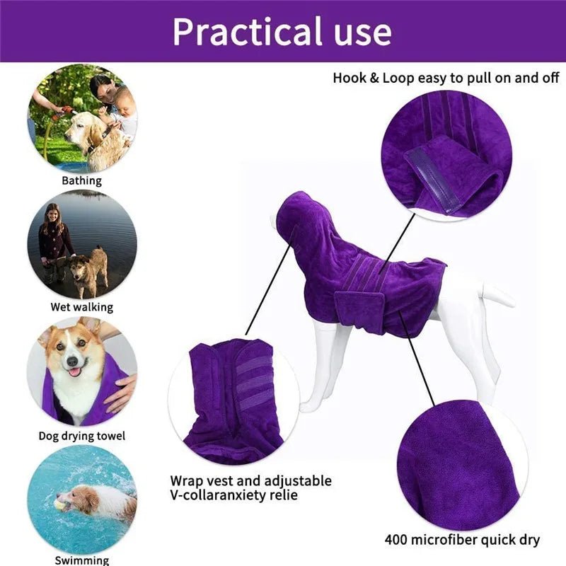 Dog Bathrobe Towel Bath Robe Pet Bathrobe Drying Coat Absorbent Towel For Large Medium Small Dog Super Fast Dry Soft Adjustable - Annie Paw WearHome Dog AccessoriesAnnie Paw Wear