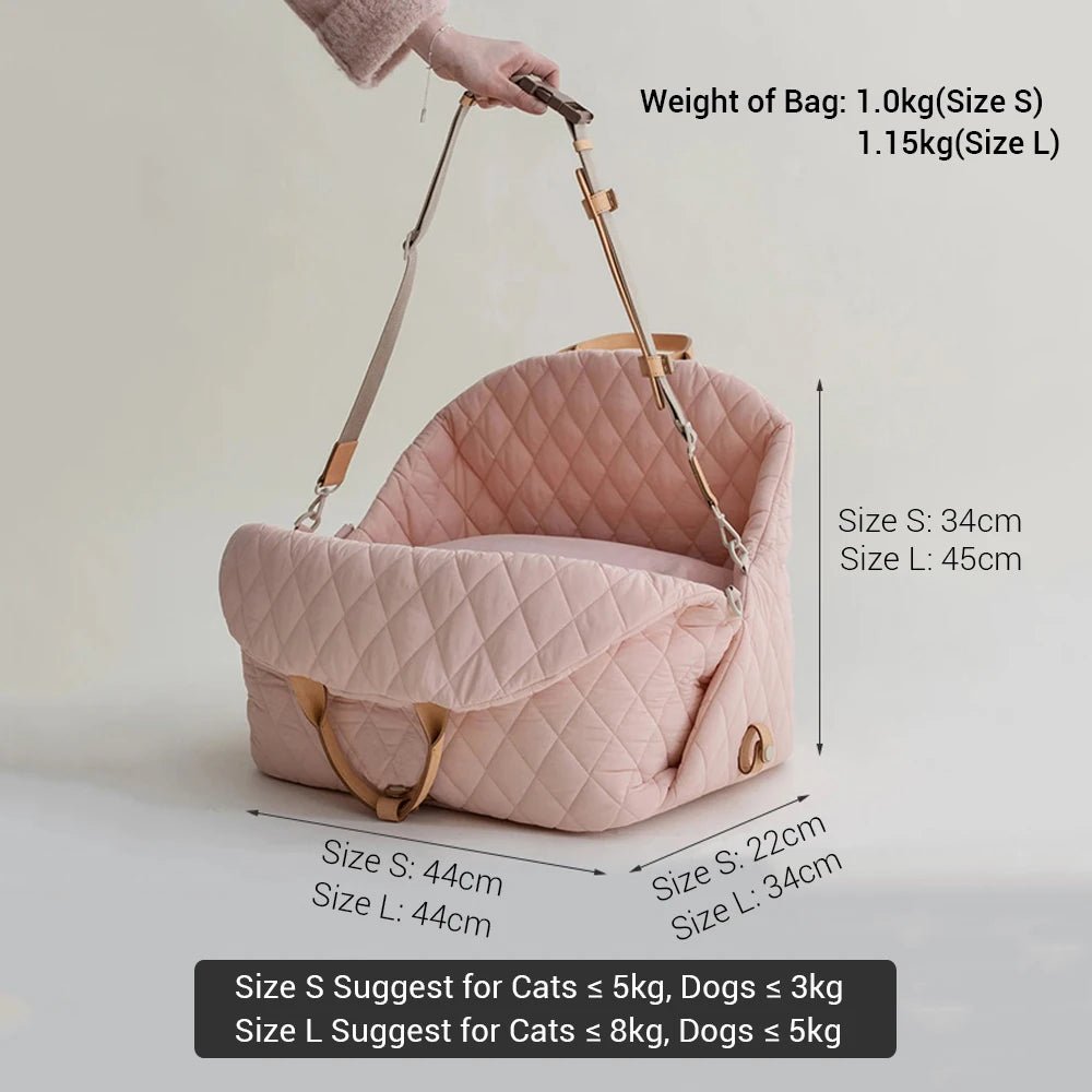 Dog Carrier Luxury Car Seat Handbag Outdoor Portable Washable Travel Bed For Small Cat Dog with Seat Belt - Annie Paw WearOutdoor AccessaryAnnie Paw Wear