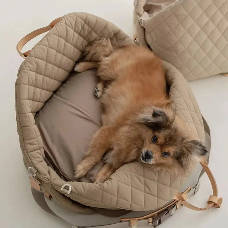 Dog Carrier Luxury Car Seat Handbag Outdoor Portable Washable Travel Bed For Small Cat Dog with Seat Belt - Annie Paw WearOutdoor AccessaryAnnie Paw Wear