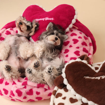 Dog & Cat Bed Detachable Washable Pink Barbie Heart Pattern with Pillow - Annie Paw WearHome Dog AccessoriesAnnie Paw Wear