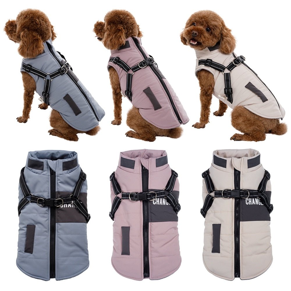 Dog Jacket with Harness Winter Warm Waterproof Coat for Small Large Dogs Chihuahua French Bulldog Outfits - Annie Paw WearWinter OutwearAnniePaw Wear