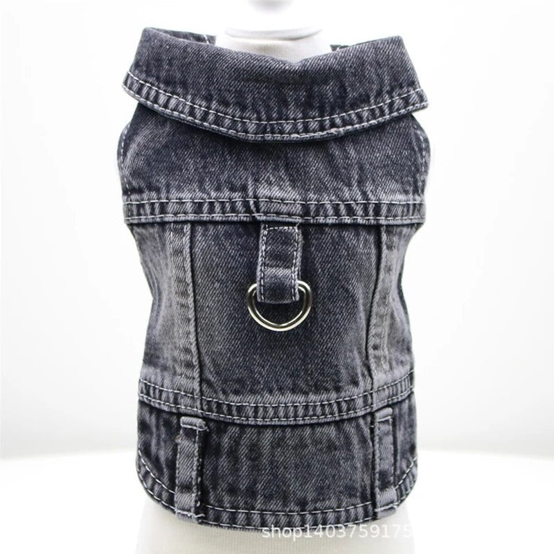 Dog Jeans Jacket Cool Puppy Denim Dog Shirts for Small Medium Dogs Cats Lapel Harness Vests Washed Scratch Design Dog Clothes - Annie Paw WearWinter OutwearAnnie Paw Wear