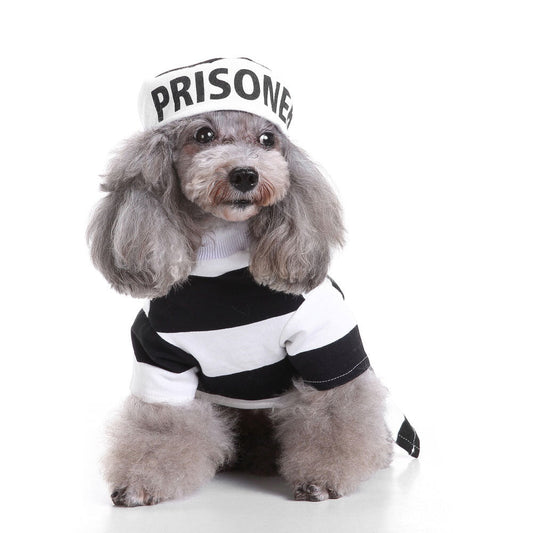 Dog Prisoner Halloween Costume Party Cosplay Jailbird Clothes with Hat for Pug Chihuahua - Annie Paw WearcostumesAnniePaw Wear