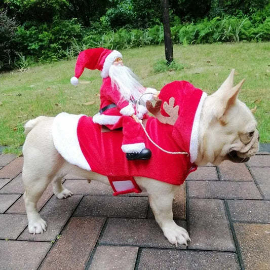 Fun Pet Dog Christmas clothes Santa Claus riding a deer Jacket Coat Pets Christmas Dog Apparel Costumes for Big Dog Small Dog - Annie Paw WearcostumesAnniePaw Wear