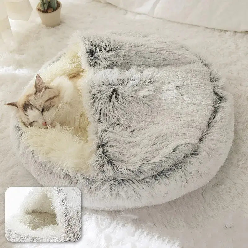 Long Plush Pet Cat Dog Bed House Round Cats Cushion Warm Pet Bed For Dogs Cats Beds Winter Nest 2 In 1 Cat Bed Pet Accessories - Annie Paw WearHome Dog AccessoriesAnniePaw Wear