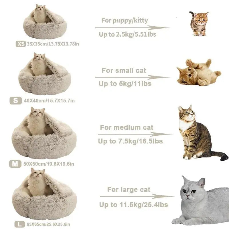 Long Plush Pet Cat Dog Bed House Round Cats Cushion Warm Pet Bed For Dogs Cats Beds Winter Nest 2 In 1 Cat Bed Pet Accessories - Annie Paw WearHome Dog AccessoriesAnniePaw Wear