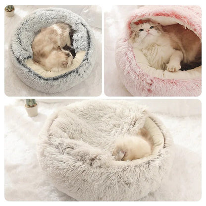 Long Plush Pet Cat Dog Bed House Round Cats Cushion Warm Pet Bed For Dogs Cats Beds Winter Nest 2 In 1 Cat Bed Pet Accessories - Annie Paw WearHome Dog AccessoriesAnniePaw Wear